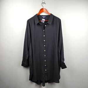 ROAMANS Sheer Button-Up Tunic Blouse Black  Womens Plus Size 24W Business Casual